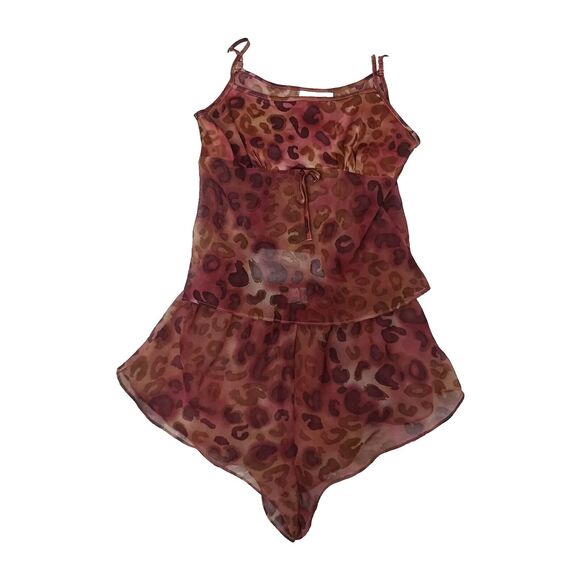 Gilligan & OMalley Baby Doll TOP & SHORTS Sz M Animal Print Leopard Nightie PJs - Picture 2 of 11